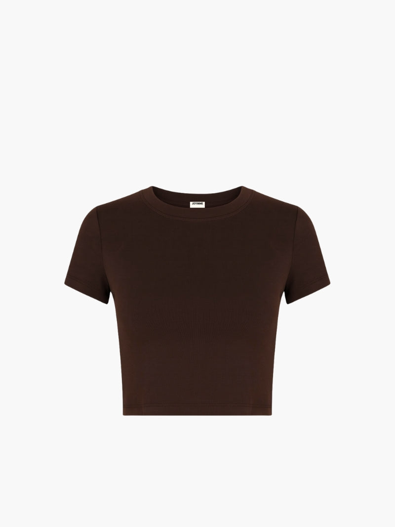 Brązowy damski t-shirt z prążkowanego materiału - do spania i na co dzień