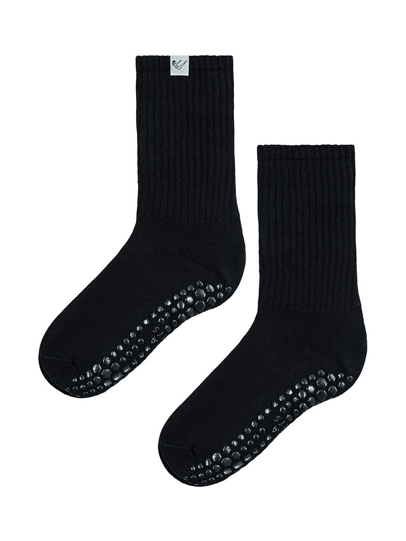 Czarne bawełniane skarpetki do pilatesu - antypoślizgowa powierzchnia