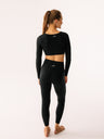 Czarny crop top sportowy z długim rękawem - set z czarnymi legginsami 7/8