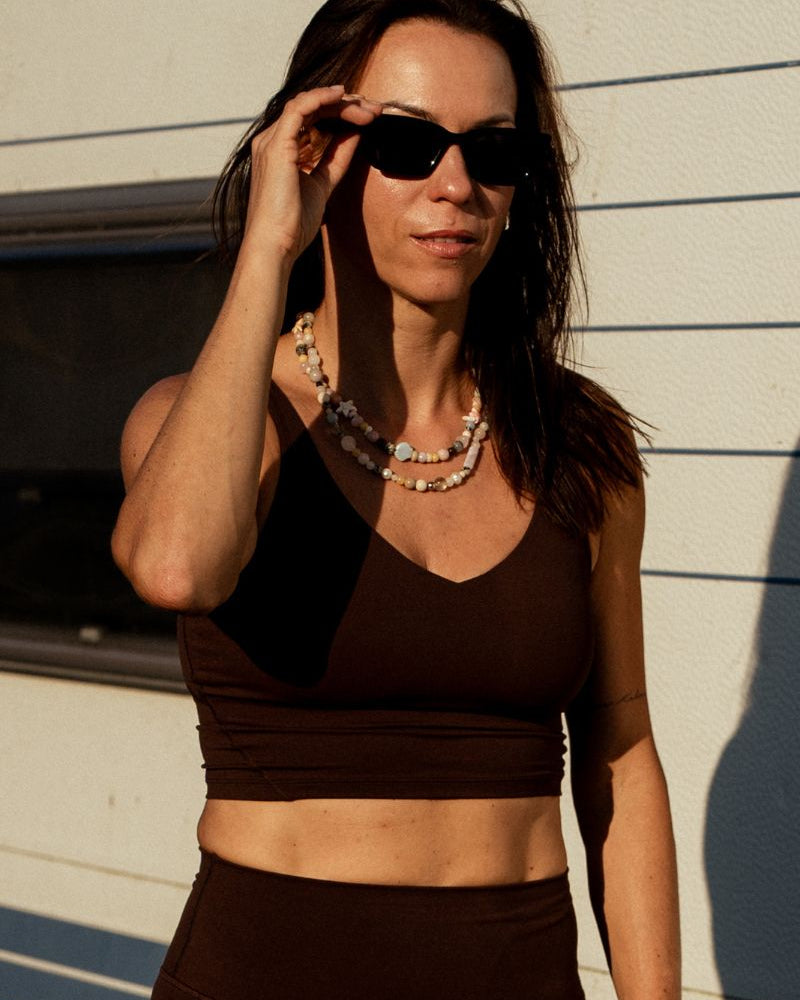 Brązowy damski crop top do ćwiczeń Grace