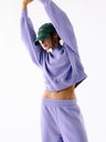 Fioletowe bawełniane spodnie z lampasem - zestaw z szeroką bluzą oversize w tym samym odcieniu