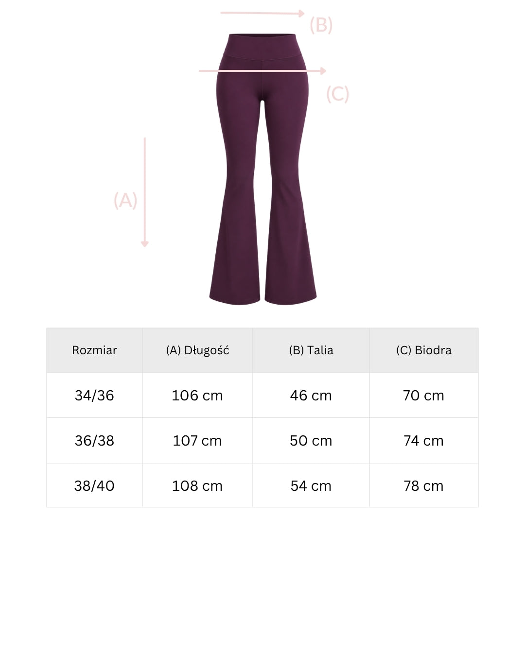 JOYINME tabela rozmiarów shape-flare-deep-plum