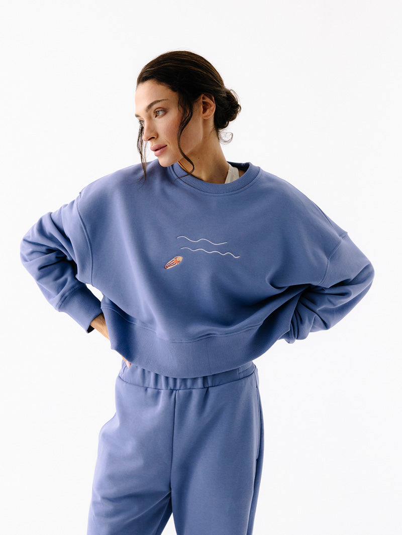 Niebieskie bawełniane spodnie dresowe damskie Evolve - zestaw z niebieską bluzą Wave