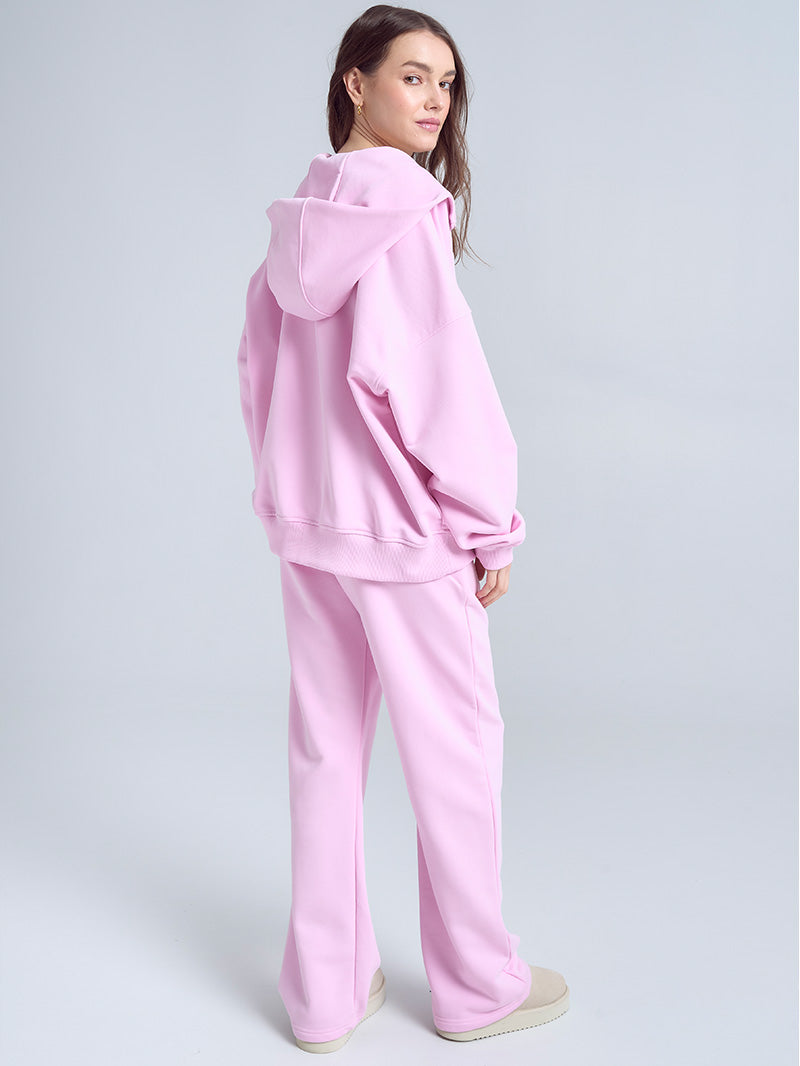 Różowa bawełniana bluza na zamek z kapturem Evolve - widok z tyłu