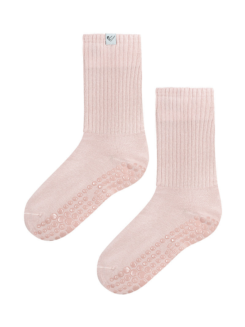 Różowe bawełniane skarpetki do pilatesu — antypoślizgowa podeszwa