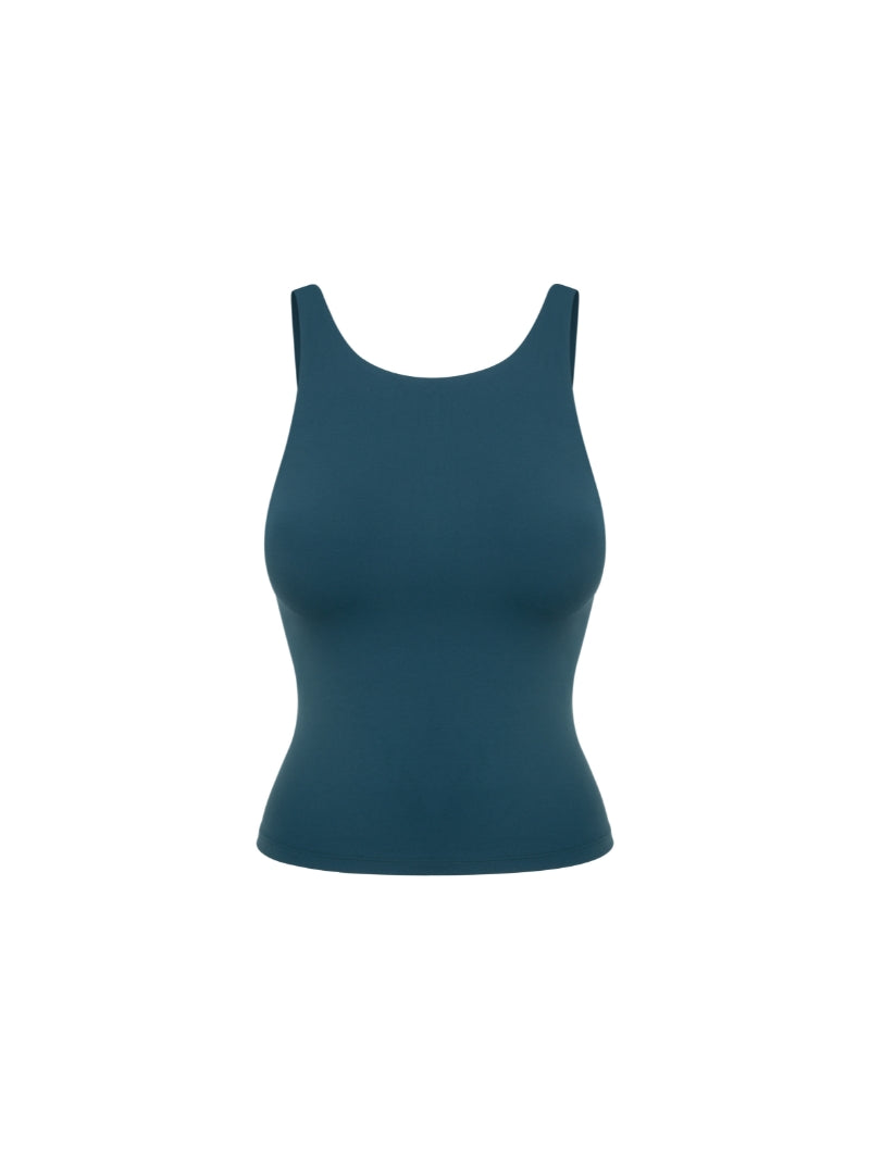 Ciemnozielona koszulka do jogi na szerokich ramiączkach o dopasowanym kroju