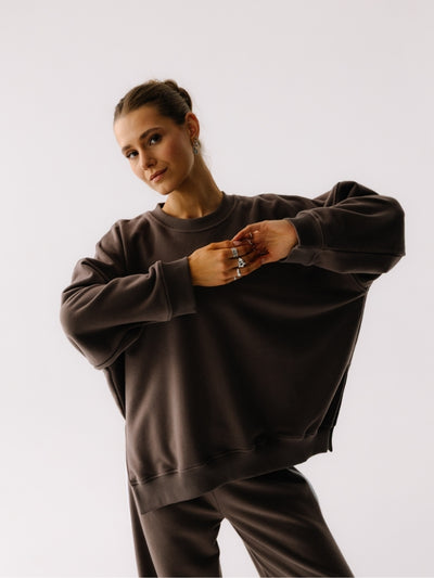 Brązowa, luźna bawełniana bluza oversize Kind