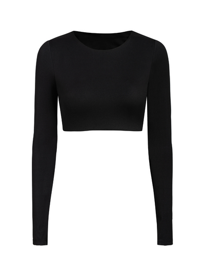 Czarny crop top sportowy z długim rękawem