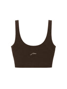 Damski crop top sportowy w ciemnym brązie z serii Grace - elastyczny 
materiał wyszczuplający sylwetkę
