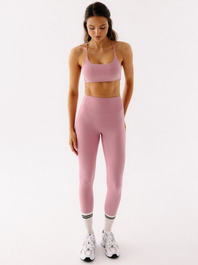 Różowe legginsy sportowe z wysokim stanem JOYINME - outfit z różowym crop topem sportowym