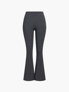 Szare legginsy z rozszerzanymi nogawkami z wysokim pasem  - prążkowany materiał