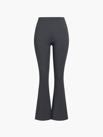 Szare legginsy z rozszerzanymi nogawkami z wysokim pasem  - prążkowany materiał