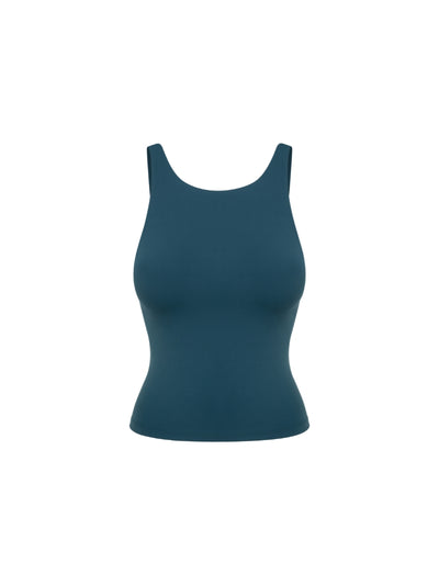 Ciemnozielona koszulka do jogi na szerokich ramiączkach  o dopasowanym kroju